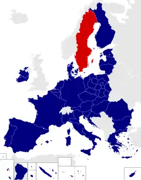 Map of the European Parliament constituencies with Sweden highlighted in red