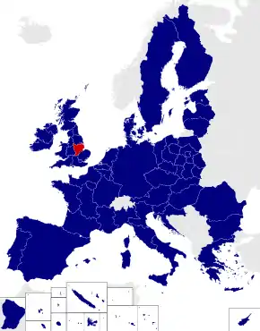 Map of the 2014 European Parliament constituencies with East Midlands highlighted in red