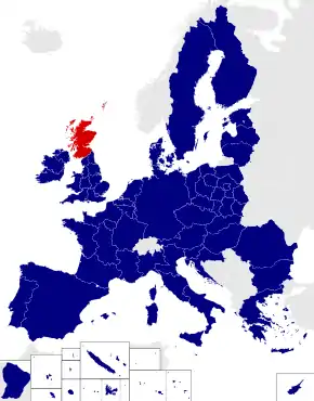 Map of the 2014 European Parliament constituencies with ScotlandAlba highlighted in red