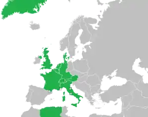 A coloured map of the countries of Europe