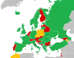 A coloured map of the countries of Europe