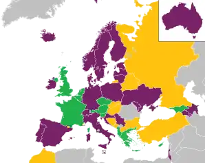 A coloured map of the countries of Europe