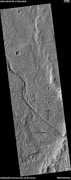 Channel showing an old oxbow and a cutoff, as seen by HiRISE under HiWish program.