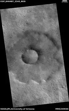 Pedestal crater, as seen by HiRISE under HiWish program