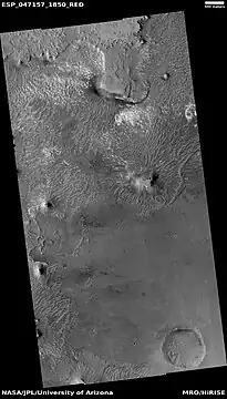 Wide view of layered mesas and buttes, as seen by HiRISE under HiWish program