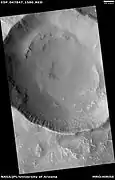 Crater showing layers and depression on floor, as seen by HiRISE under HiWish program