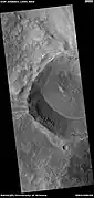 Wide view of crater showing layers along wall, as seen by HiRISE under HiWish program