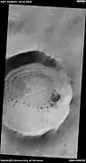 Wide view of crater that contains examples of spiders,  as seen by HiRISE under HiWish program Close views of some of the spider formations are shown in following images.