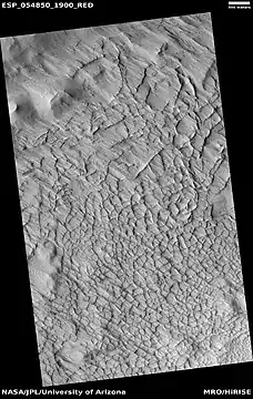 Wide view of large ridge network,  as seen by HiRISE under HiWish program