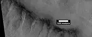 Possible backwash channels that may have been created by a tsunami, as seen by HiRISE under HiWish program