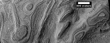 Close view of groups of ridges on Hellas floor, as seen by HiRISE under HiWish program