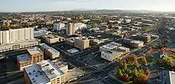 Spokane's University District is pictured in the upper-right half of this 2015 image, looking northeast from Downtown Spokane.