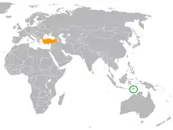 Map indicating locations of East Timor and Turkey