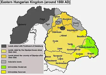 Eastern Hungarian Kingdom around 1550