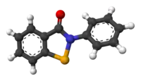 Ball-and-stick model of the ebselen molecule