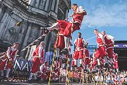 Stilt jousters in Namur