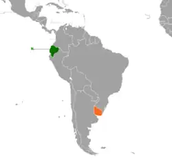 Map indicating locations of Ecuador and Uruguay