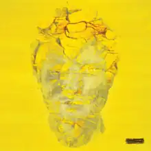 A digitally-manipulated photograph of Ed Sheeran's face on a yellow field and covered with yellow dirt.