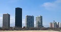 Site of the Edgewater Beach Hotel complex viewed from the southeast in 2006