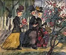 Three Women, c. 1913. Watercolor, gouache, and charcoal on paper