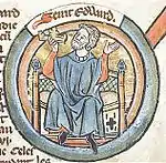 13th century circular illustration of Edward the Confessor, enthroned as King of England