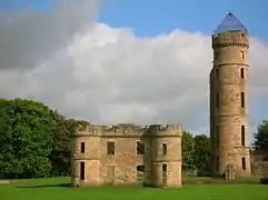 The tower and the remaining side wall