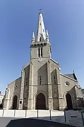 Church of Our Lady of Bouin (14th century):...the spire of the steeple, all in dressed stone, built with cement, is about to fall....