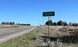 Entering Egnar along SH 141 from the south, April 2020