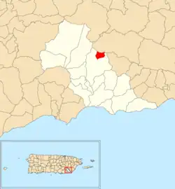 Location of Egozcue within the municipality of Patillas shown in red