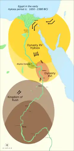 The political situation in the Second Intermediate Period of Egypt (c. 1650 – c. 1550 BC)