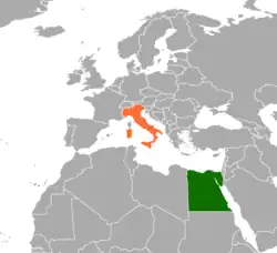 Map indicating locations of Egypt and Italy