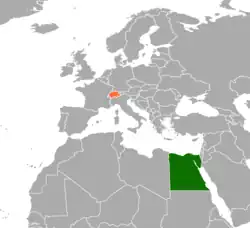 Map indicating locations of Egypt and Switzerland