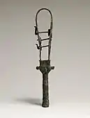 Sistrum with the face of the goddess Hathor depicted with cow ears; 380–250 BC; bronze; 36.3 cm; Walters Art Museum (Baltimore, US)