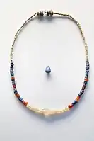 Egyptian necklace and pendant, using lapis lazuli imported from Afghanistan, possibly by Mesopotamian traders, Naqada II circa 3500 BCE, British Museum EA57765 EA57586.