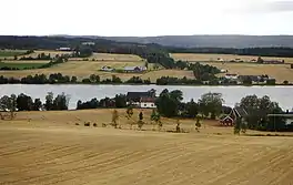 View of the lake Einavannet and surrounding farmland