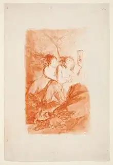 Materials: red chalk and sanguine wash on laid paper. Dimensions: 305 x 207mm. Dated: approximately 1797.  Located in the Prado National Museum, Madrid, Spain.