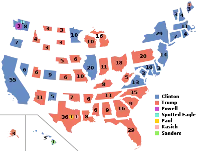 A discontinuous cartogram of the 2016 United States presidential election