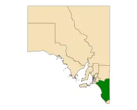 Map of South Australia with electoral district of MacKillop highlighted