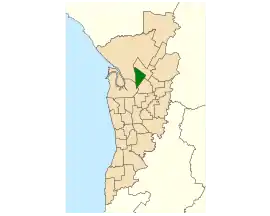 Map of Adelaide, South Australia with electoral district of Playford highlighted