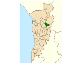 Map of Adelaide, South Australia with electoral district of Wright highlighted