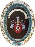 Coat of arms of the Polish President Stanisław Wojciechowski as Knight of the Order of the Elephant (1923). The Chapel of the Order of the Elephant, Frederiksborg Castle, Hillerød (Denmark).