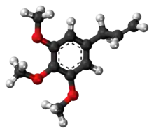 Ball-and-stick model of the elemicin molecule