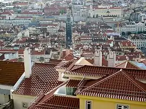 The location of the Santa Justa Lift, within the buildings of the Baixa Pombalina in Sacramento