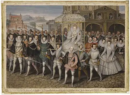 Image 76The Procession Picture, c. 1600, showing Elizabeth I borne along by her courtiers (from History of England)