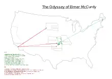 A graphic that shows where Elmer McCurdy has been.