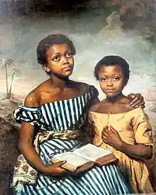 A painting of two black children by Emma Jones