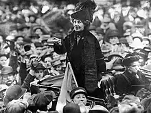 After selling her home, Emmeline Pankhurst, pictured in New York City in 1913, travelled constantly, giving speeches throughout Britain and the United States.