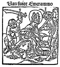 The Martyrdom of Emmeram, a woodcut from the incunabula of Steffen Arndes, Lübeck, 1484