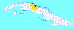 Encrucijada municipality (red) within  Villa Clara Province (yellow) and Cuba