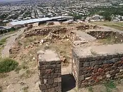 Interior walls of the citadel and Yerevan below